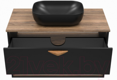 Тумба под умывальник Brevita Bergen 90 / BER-07090-19-02-1Я (черный/темное дерево)