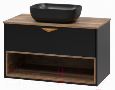 Тумба под умывальник Brevita Bergen 90 / BER-07090-19-02-1Я (черный/темное дерево)