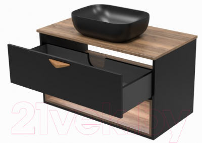 Тумба под умывальник Brevita Bergen 90 / BER-07090-19-02-1Я (черный/темное дерево)