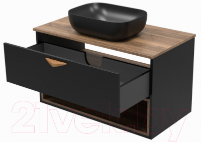 Тумба под умывальник Brevita Bergen 90 / BER-07090-19-02-1Я (черный/темное дерево)