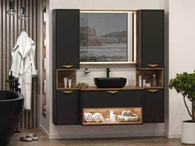 Тумба под умывальник Brevita Bergen 90 / BER-07090-19-02-1Я (черный/темное дерево)