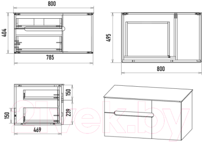 Тумба под умывальник Misty Роял 80 / П-Роя-01080-021П2Я (подвесная, черный)