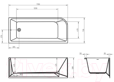Ванна акриловая BelBagno BB712-1700-730-R