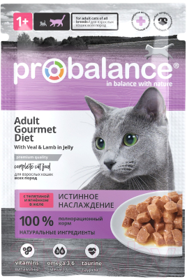 Влажный корм для кошек ProBalance Gourmet Diet с телятиной и ягненком в желе - фото