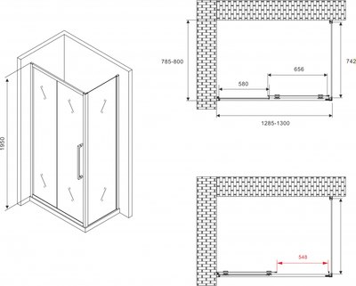 Душевой уголок Abber Schwarzer Diamant AG30130BMH-S80BM