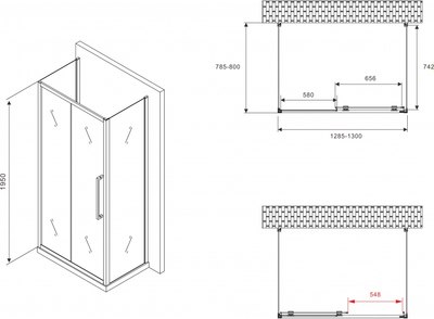 Душевой уголок Abber Schwarzer Diamant AG30130BMH-S80BM-S80BM