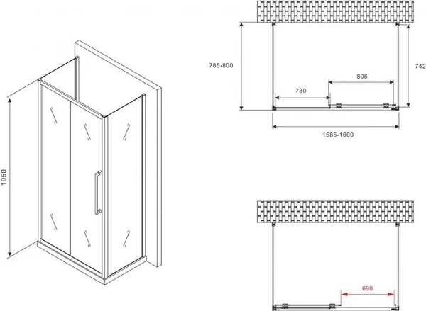 Душевой уголок Abber Schwarzer Diamant AG30160BMH-S80BM-S80BM