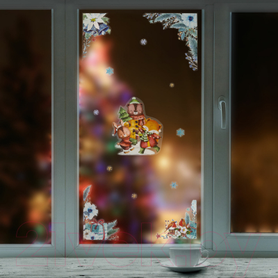 Набор наклеек на окно Золотая сказка Веселые зверята / 591924