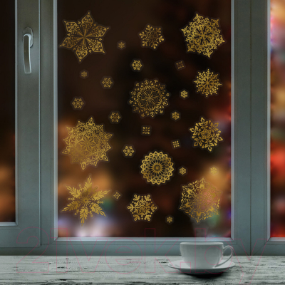 Набор наклеек на окно Золотая сказка Снежинки / 591927