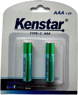 Комплект аккумуляторов Kenstar Li-ion 600mAh с разъемом зарядки Type-C BL-2/KS-Li/AAA-600-BL2 - фото