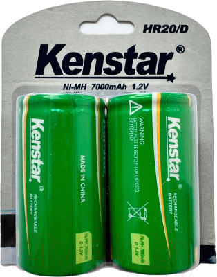 Комплект аккумуляторов Kenstar HR20/D Ni-Mh 7000mAh BL-2 / KS-HR20-7000-BL2 - фото