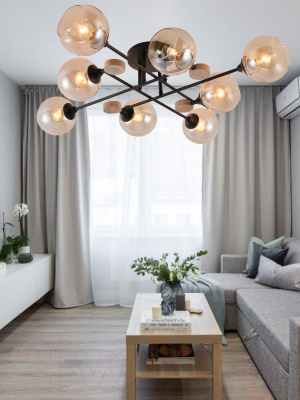 Потолочный светильник Mirastyle MH-1491B/8 BK+WOOD