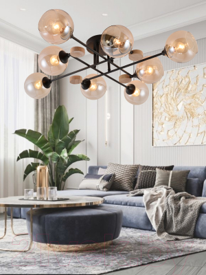 Потолочный светильник Mirastyle MH-1491B/8 BK+WOOD