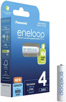 Комплект аккумуляторов Panasonic Eneloop AAA 800 / BK-4MCDE/4BE - фото