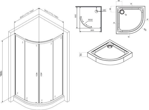Душевой уголок AM.PM X-Joy W88E-205-080BT64