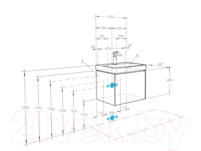 Тумба с умывальником Акватон Асти 55 (1A2631K0AX2B0)