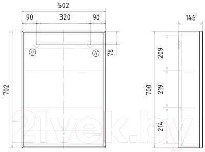 Шкаф с зеркалом для ванной Volna Bruno 50