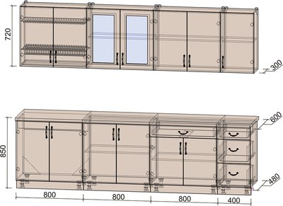 Кухонный гарнитур Интерлиния Мила Крафт 2.8Б