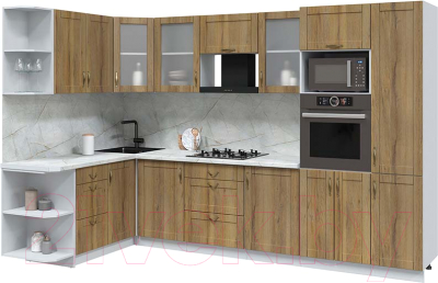 Кухонный гарнитур Интерлиния Мила Крафт 1.68x3.2 левая - фото