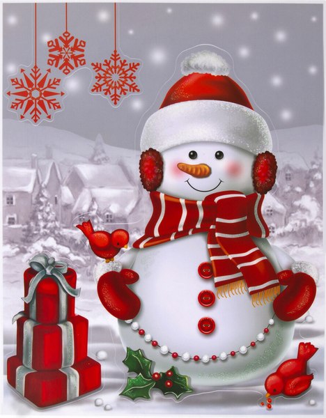 Набор наклеек на окно Золотая сказка Снеговик с подарками / 591922 - фото