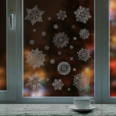 Набор наклеек на окно Золотая сказка Снежинки / 591928