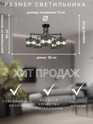 Потолочный светильник Aitin-Pro НПБ 02-5x60-101 / 8846/5 (черный)