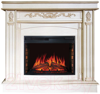 Каминокомплект Смолком Cardinal FS25-X + Dioramic 25 LED FX (белый дуб/патина золото) - фото
