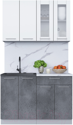 Кухонный гарнитур Интерлиния Мила 12 (белый платинум/бетон портленд/белый гранит) - фото