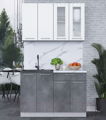 Кухонный гарнитур Интерлиния Мила 12 (белый платинум/бетон портленд/белый гранит)