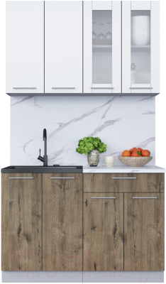 Кухонный гарнитур Интерлиния Мила 12 (белый платинум/дуб веллингтон/белый гранит) - фото