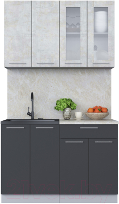 Кухонный гарнитур Интерлиния Мила 12 (бетон лайт/антрацит/опал светлый) - фото