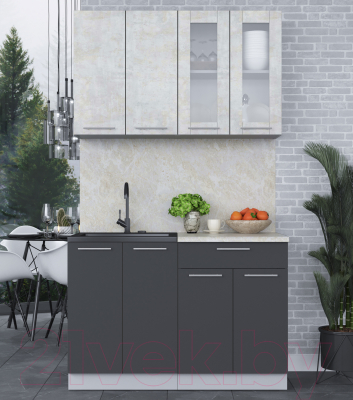 Кухонный гарнитур Интерлиния Мила 12 (бетон лайт/антрацит/опал светлый)