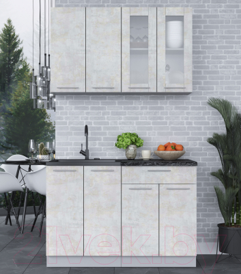 Кухонный гарнитур Интерлиния Мила 12 (бетон лайт/бетон лайт/кастилло темный)