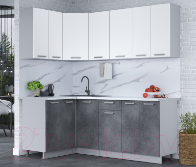 Кухонный гарнитур Интерлиния Мила Лайт 1.2x2.0 (белый платинум/бетон портленд/белый гранит)