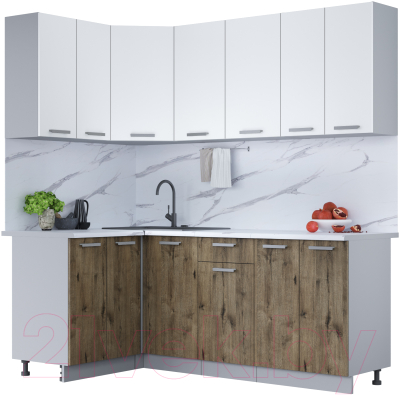Кухонный гарнитур Интерлиния Мила Лайт 1.2x2.0 (белый платинум/дуб веллингтон/белый гранит) - фото
