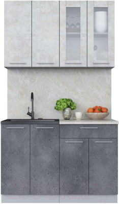 Кухонный гарнитур Интерлиния Мила 12 (бетон лайт/бетон портленд/опал светлый) - фото