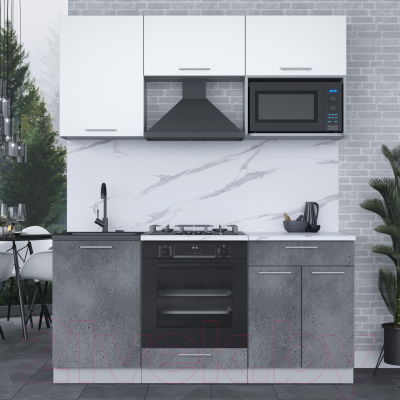 Кухонный гарнитур Интерлиния Мила 1.7 ВТ (белый платинум/бетон портленд/белый гранит)