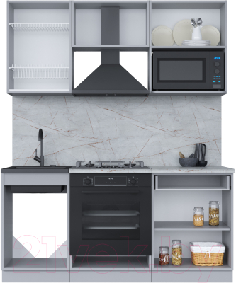 Кухонный гарнитур Интерлиния Мила 1.7 ВТ (белый платинум/бетон портленд/белый гранит)