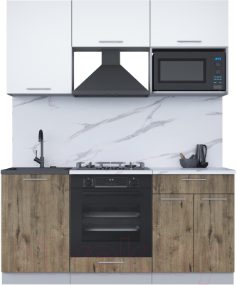 Кухонный гарнитур Интерлиния Мила 1.7 ВТ (белый платинум/дуб веллингтон/белый гранит) - фото