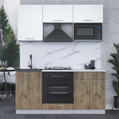 Кухонный гарнитур Интерлиния Мила 1.7 ВТ (белый платинум/дуб веллингтон/белый гранит)