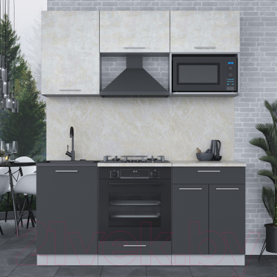 Кухонный гарнитур Интерлиния Мила 1.7 ВТ (бетон лайт/антрацит/опал светлый)