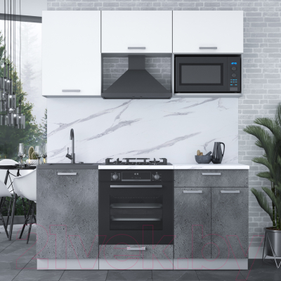 Кухонный гарнитур Интерлиния Мила Лайт 1.7 ВТ (белый платинум/бетон портленд/белый гранит)