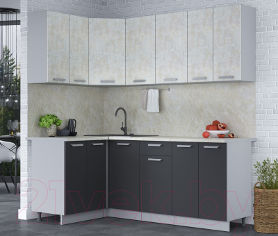 Кухонный гарнитур Интерлиния Мила Лайт 1.2x2.0 (бетон лайт/антрацит/опал светлый)