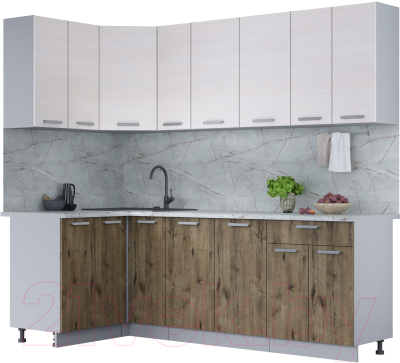 Кухонный гарнитур Интерлиния Мила Лайт 1.2x2.3 (вудлайн кремовый/дуб веллингтон/серый каспий) - фото