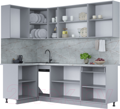 Кухонный гарнитур Интерлиния Мила Лайт 1.2x2.3 (дуб веллингтон/дуб веллингтон/травертин серый)