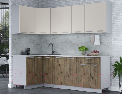 Кухонный гарнитур Интерлиния Мила Лайт 1.2x2.3 (персидский жемчуг/дуб веллингтон/серый каспий)