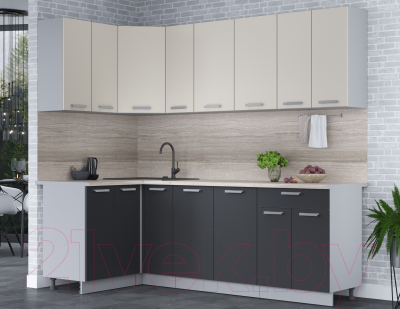 Кухонный гарнитур Интерлиния Мила Лайт 1.2x2.3 (персидский жемчуг/антрацит/травертин серый)