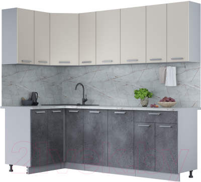 Кухонный гарнитур Интерлиния Мила Лайт 1.2x2.3 (персидский жемчуг/бетон портленд/серый каспий) - фото