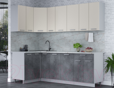 Кухонный гарнитур Интерлиния Мила Лайт 1.2x2.3 (персидский жемчуг/бетон портленд/серый каспий)