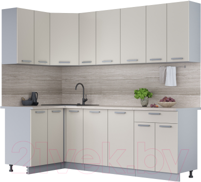 Кухонный гарнитур Интерлиния Мила Лайт 1.2x2.3 (персидский жемчуг/персидский жемчуг/травертин серый) - фото